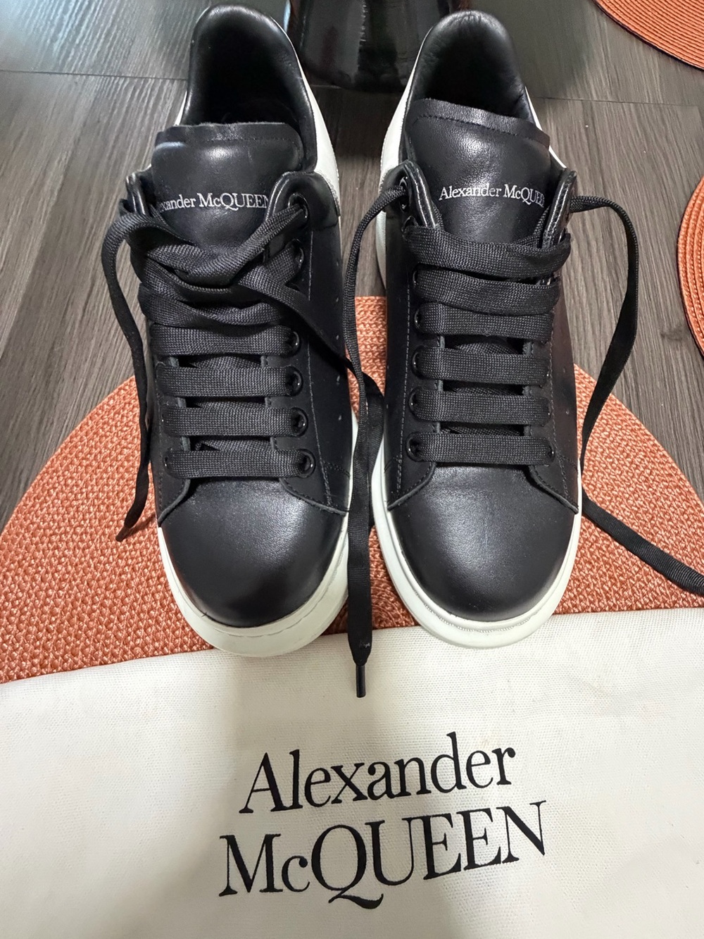 Alexander McQueen Black Leather Sneakers with White Sole size 8
